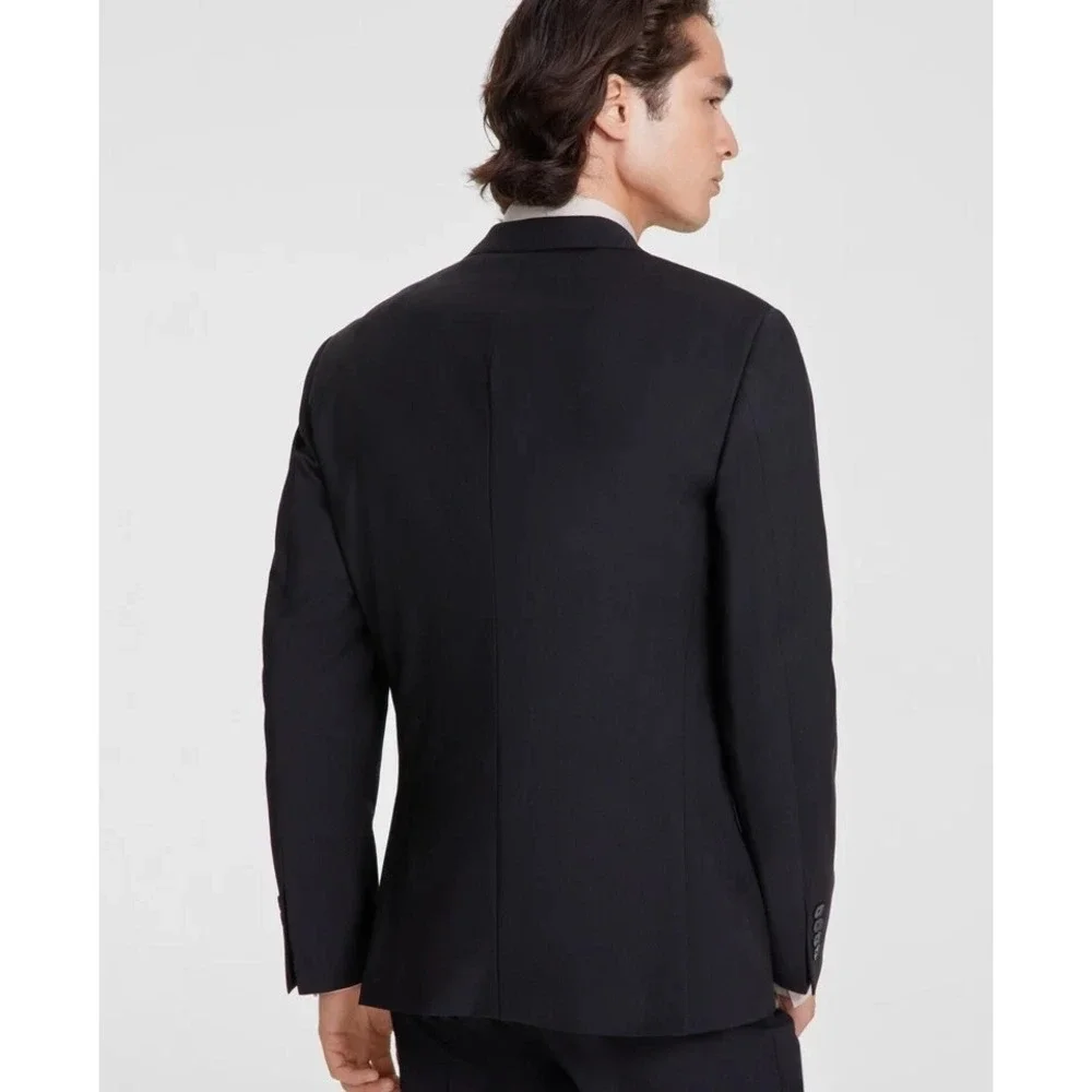Calvin Klein Mens Slim-fit Suit Jacket Blazer 44S Black Solid Wool Blend